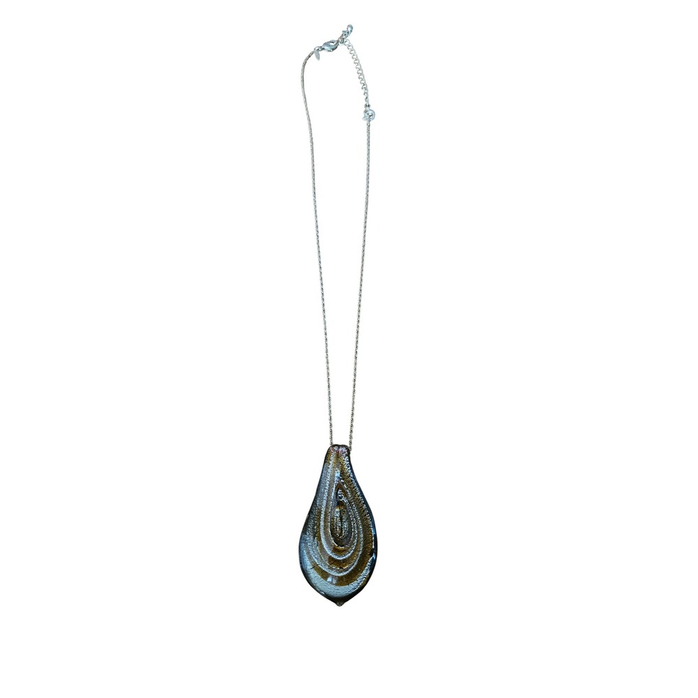 Artisan‎ Glass Teardrop Pendant Necklace Silver Tone Chain Minimalist Boho